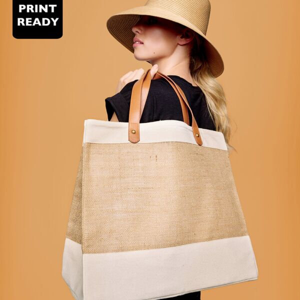 Adley jute with faux leather tote Thumbnail